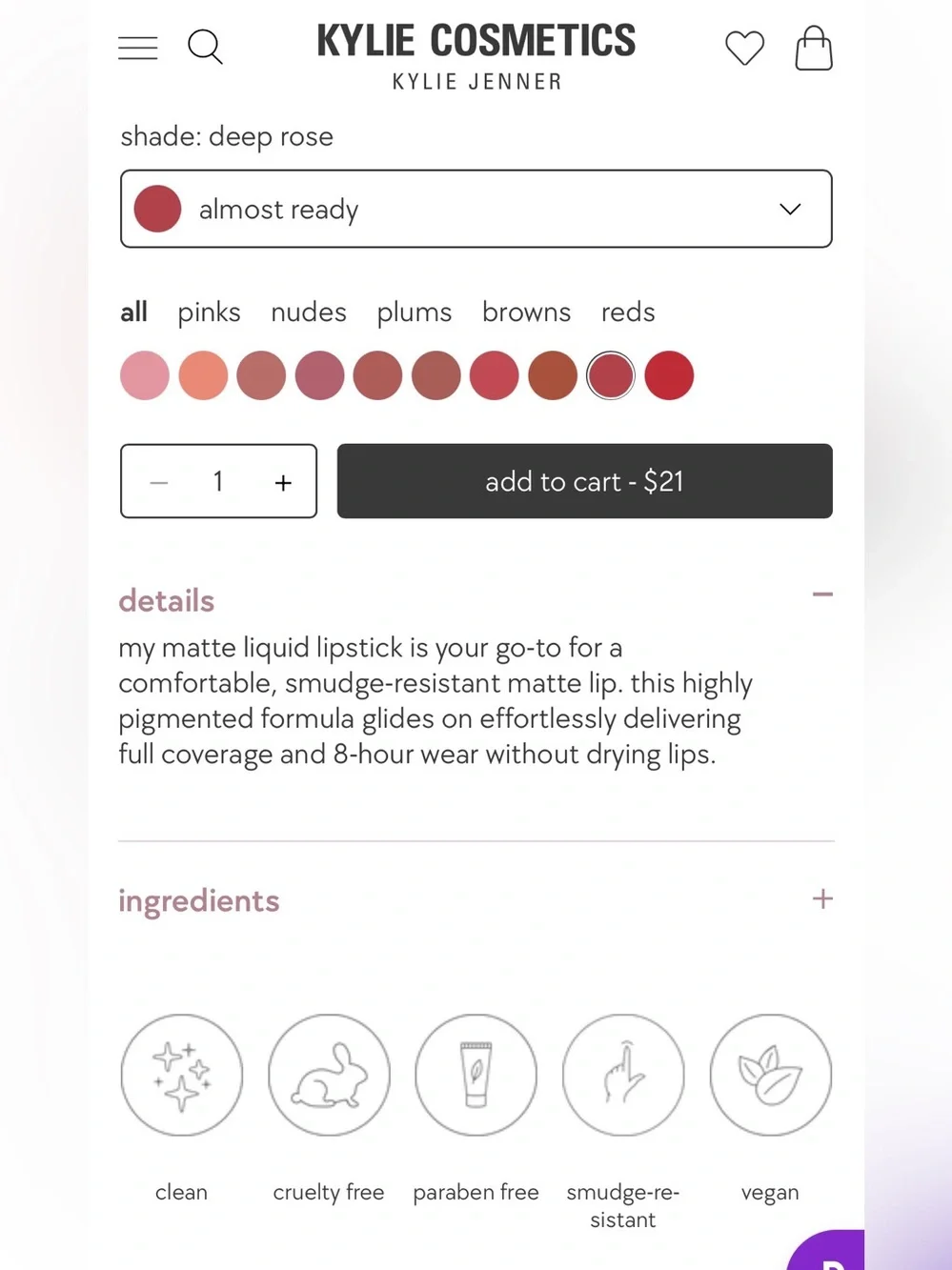 New Kylie Cosmetics Matte Liquid Lipstick Almost Ready - Deep Rose Full Coverage